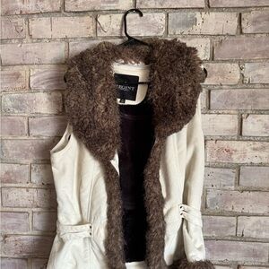 Women's Cream and Brown Faux Fur Vest